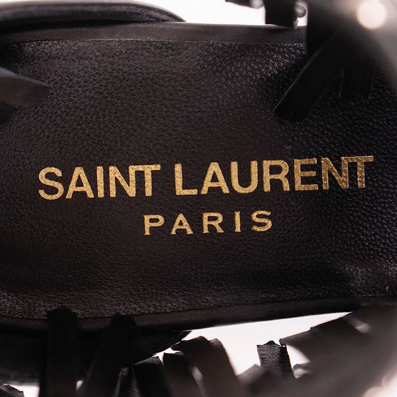 36.5 NEW $995 SAINT LAURENT Black FRINGE LEATHER Studded GLADIATOR Boho SANDALS
