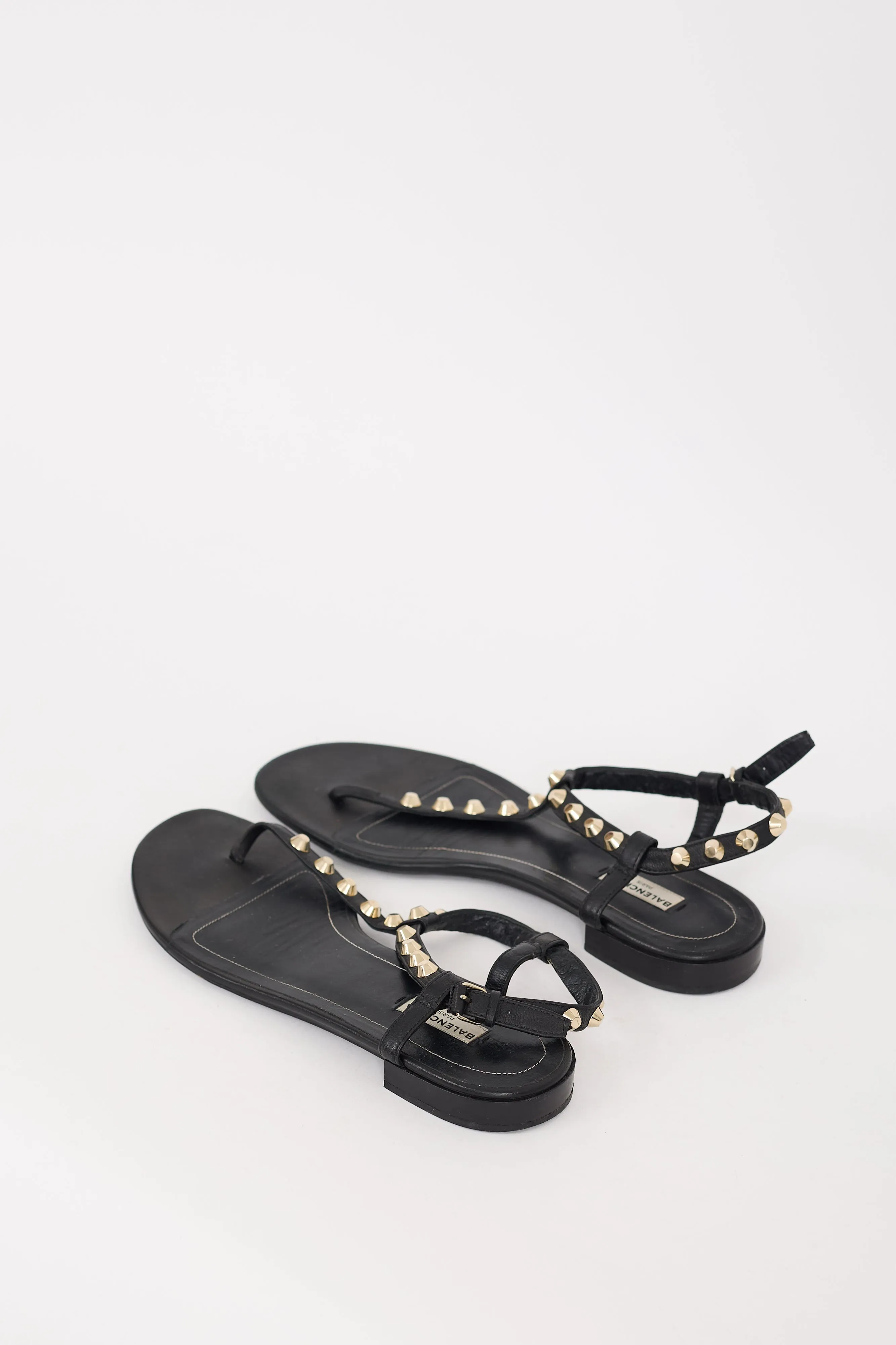Black Leather Studded T-Strap Sandal