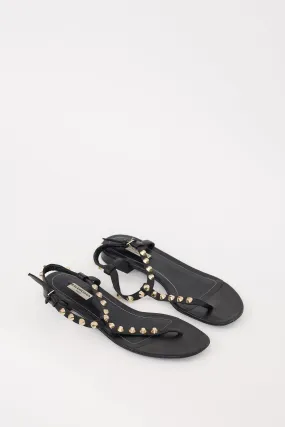Black Leather Studded T-Strap Sandal