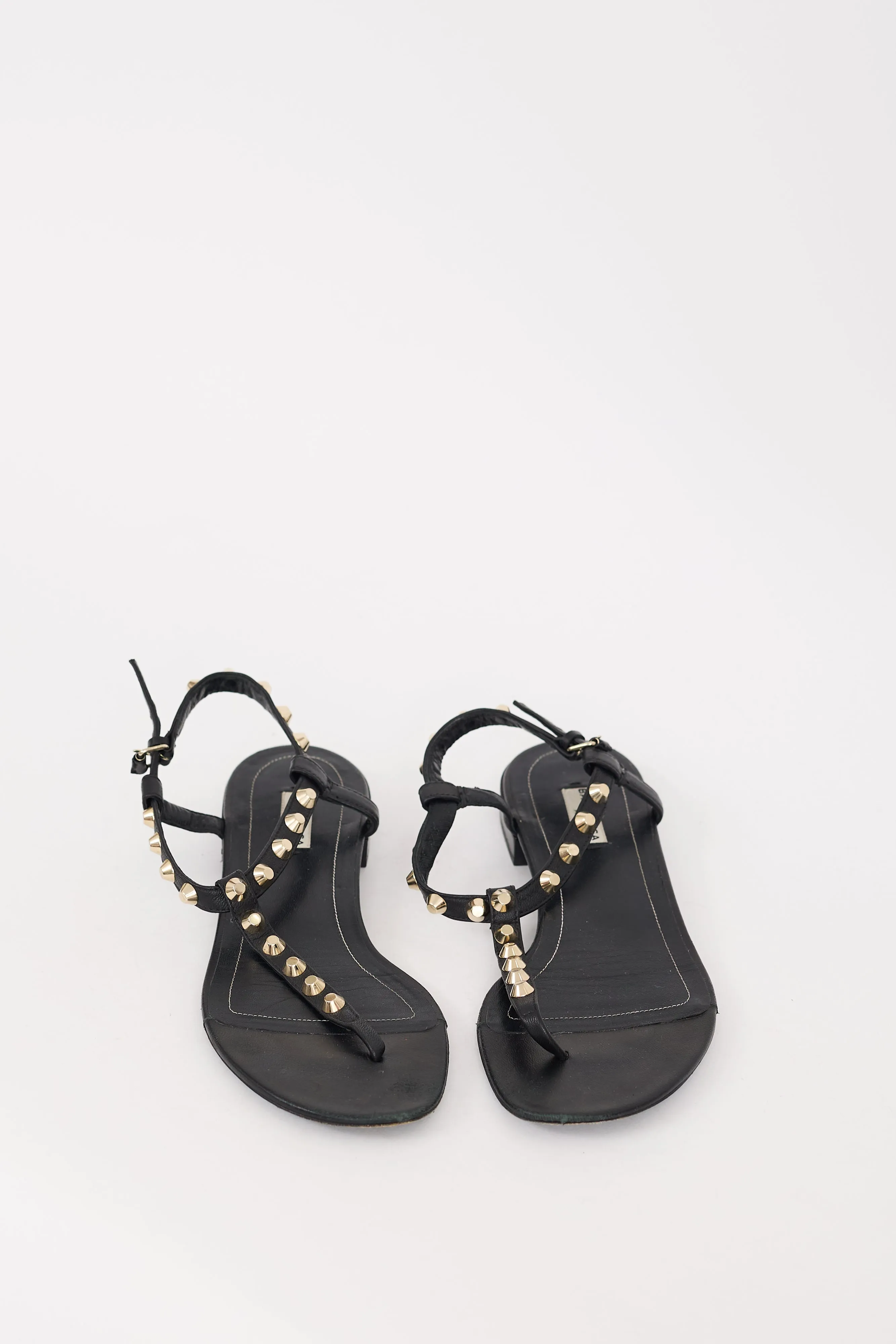 Black Leather Studded T-Strap Sandal