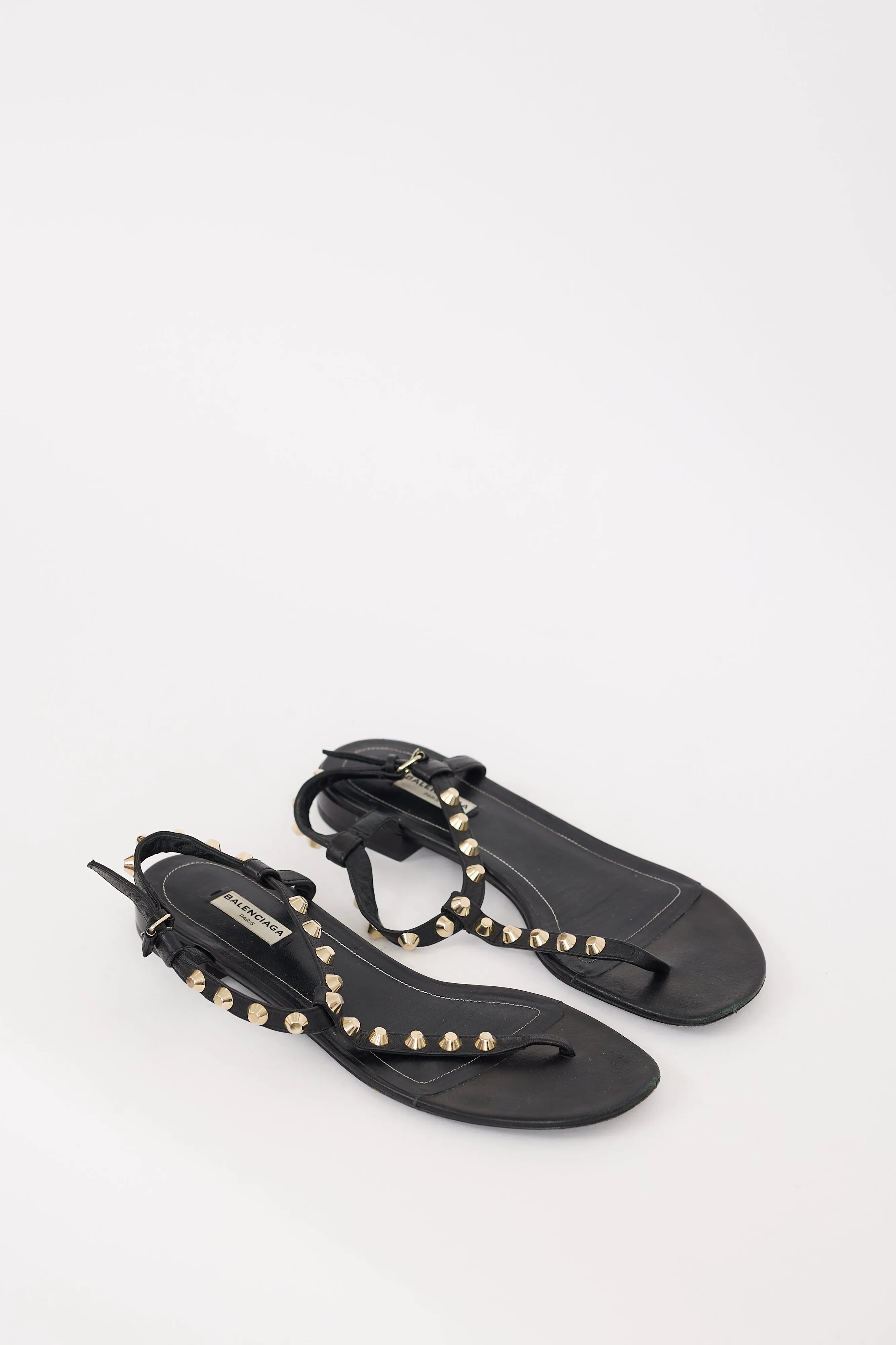Black Leather Studded T-Strap Sandal