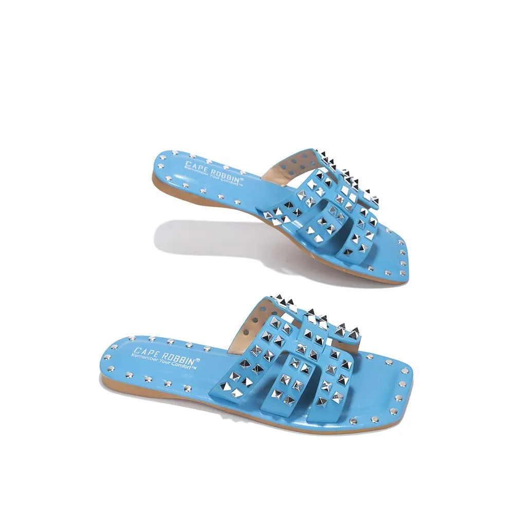 Blue Chic Stylish Studded Flat Summer Sandals