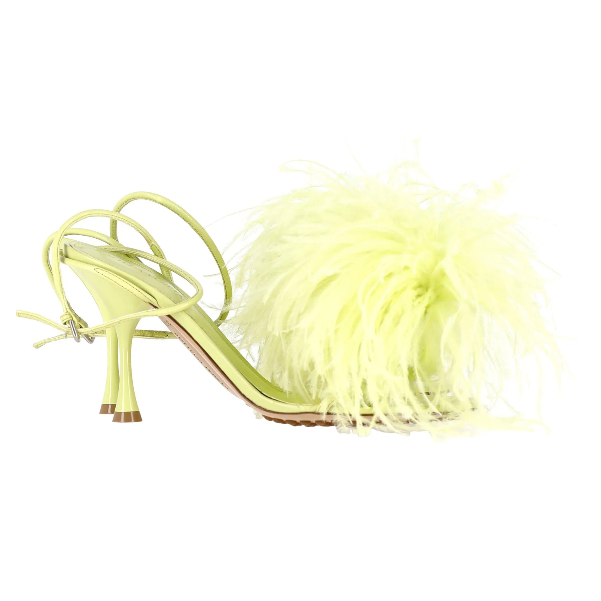 Bottega Veneta Feather-Detailed Dot Sandals in Yellow Lambskin Leather