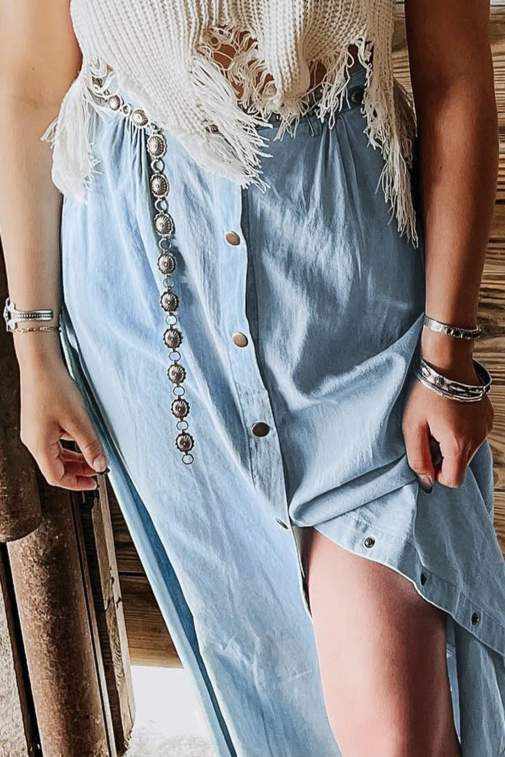 Button Detail Midi Skirt