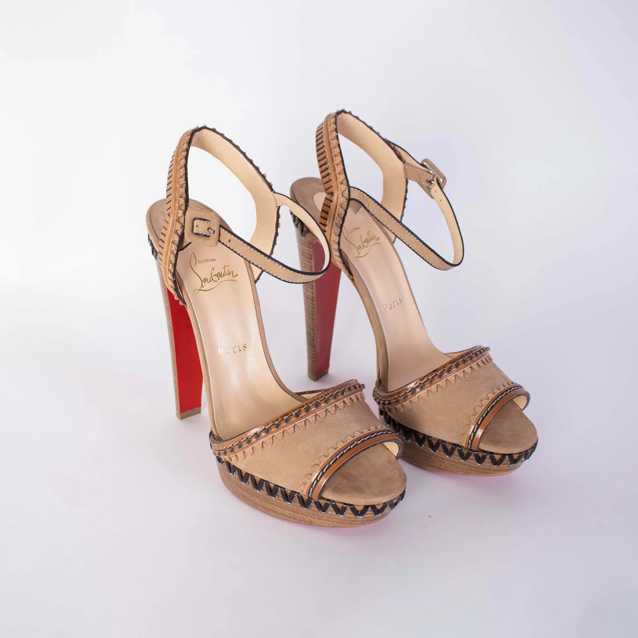 Christian Louboutin Chic Beige High-Heel Suede Sandals