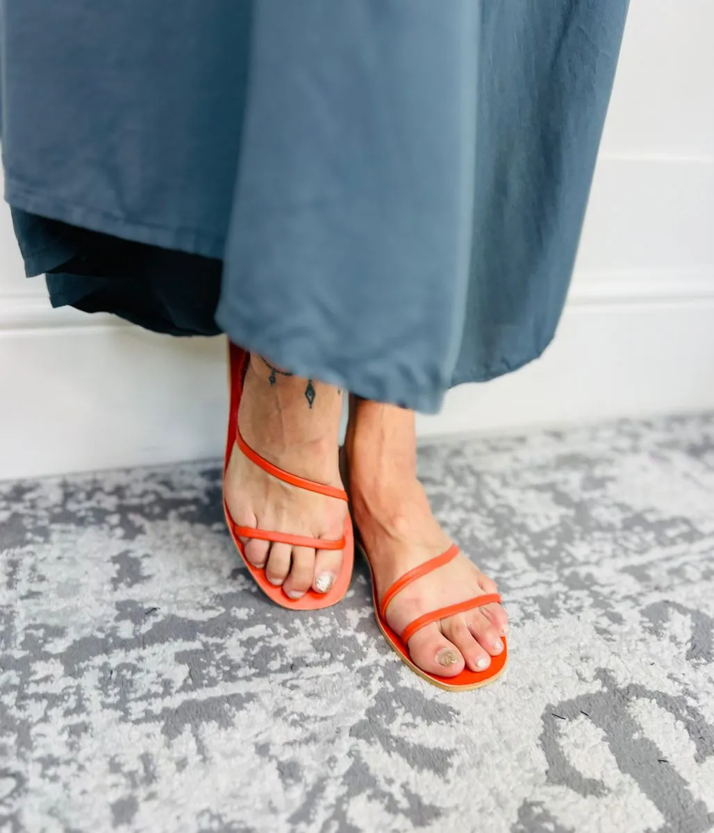 Coral Leather Strap Sandal
