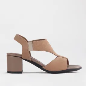 Elasticated Block Heel Sandal in Stone - 12818