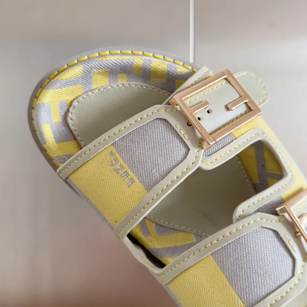 FF Feel Yellow Grey Canvas Slide