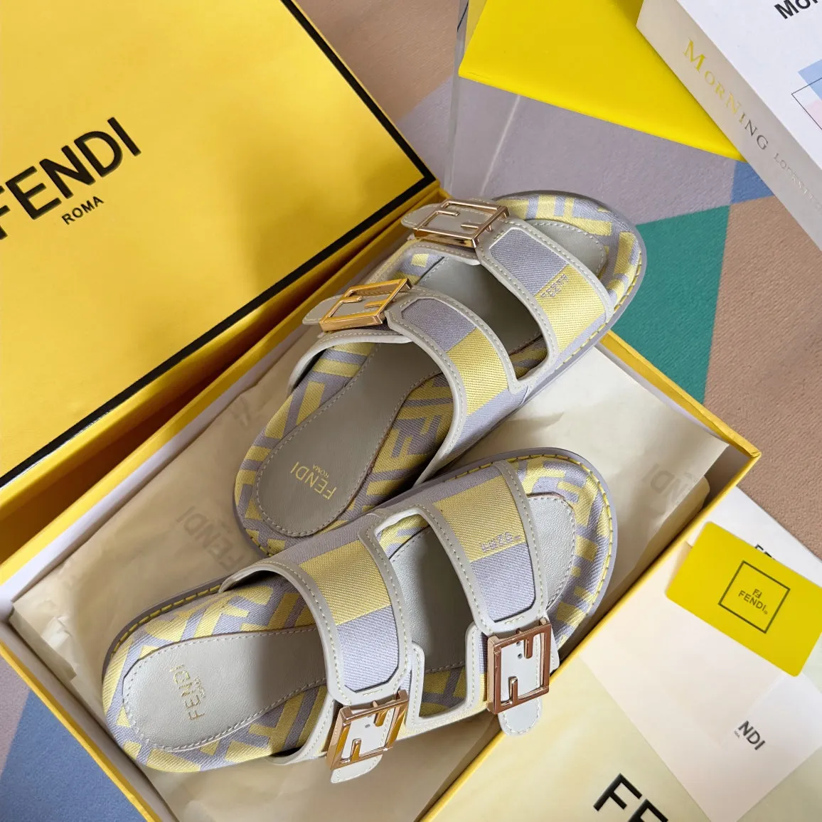 FF Feel Yellow Grey Canvas Slide
