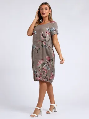 Fleur Linen Dress BOUQUET  MOCHA