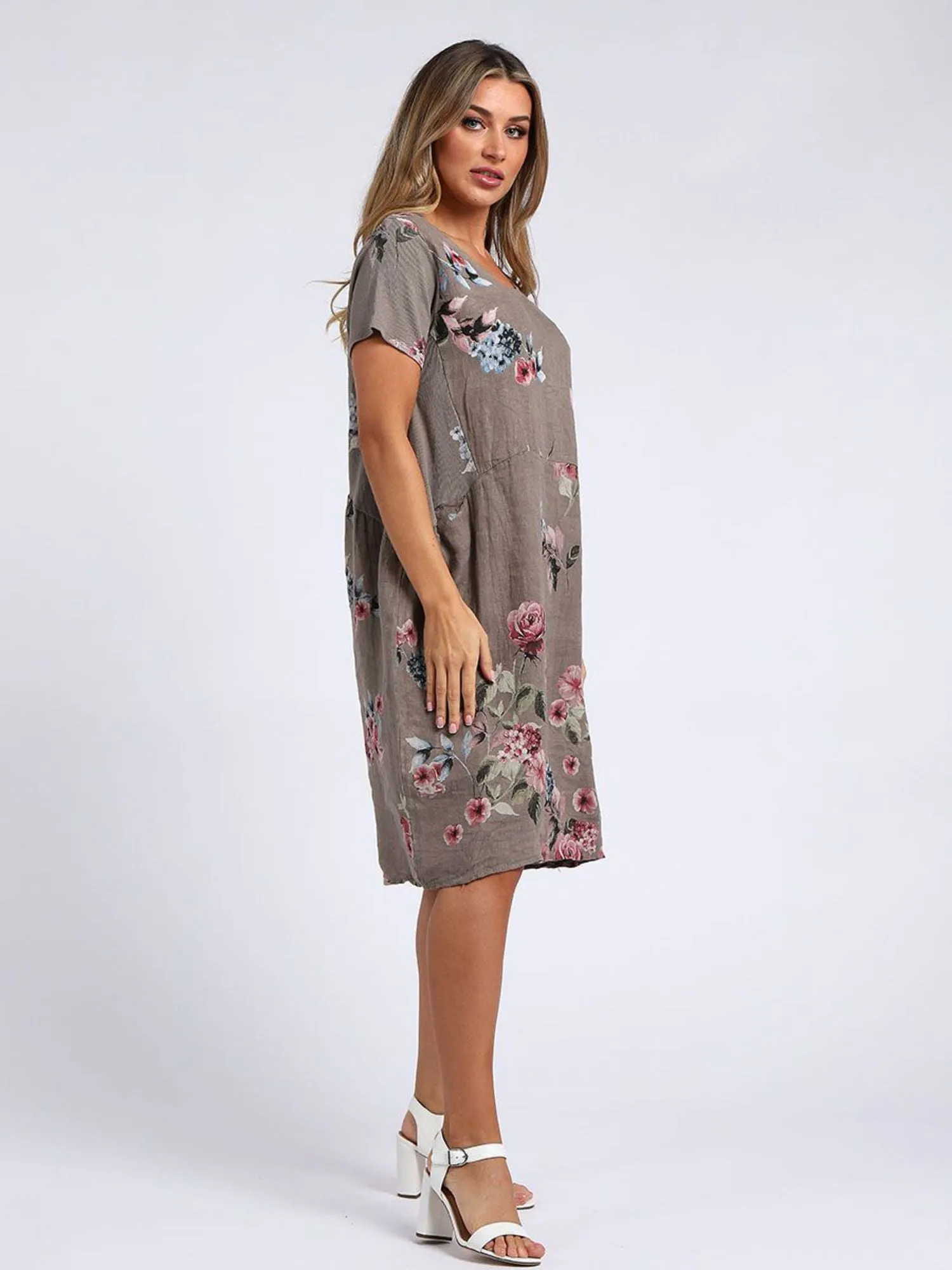 Fleur Linen Dress BOUQUET  MOCHA