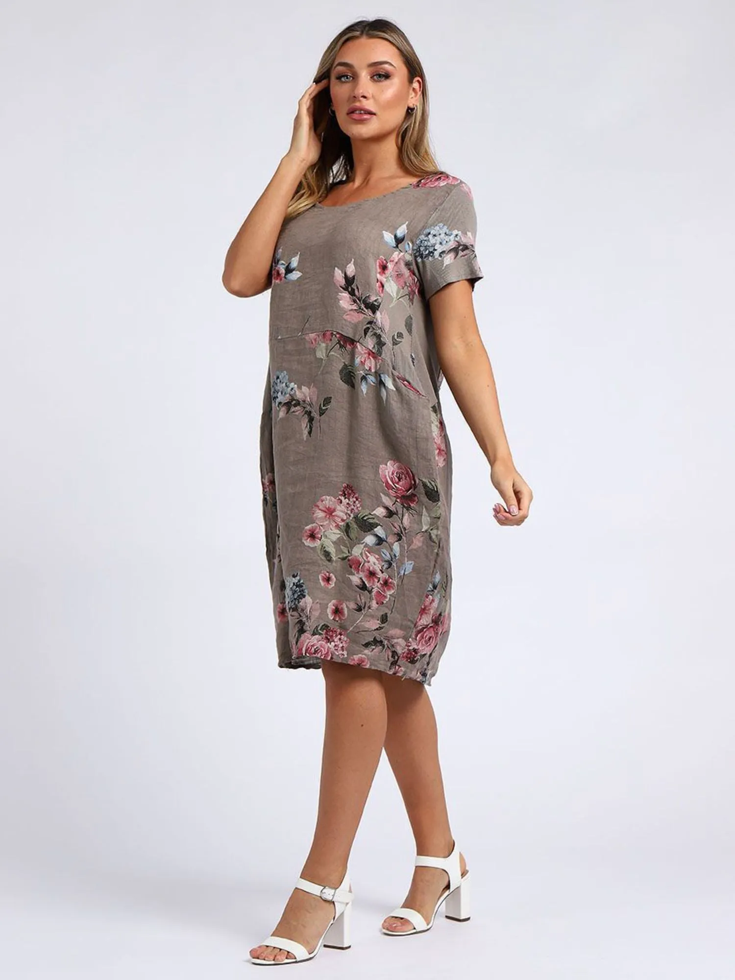 Fleur Linen Dress BOUQUET  MOCHA