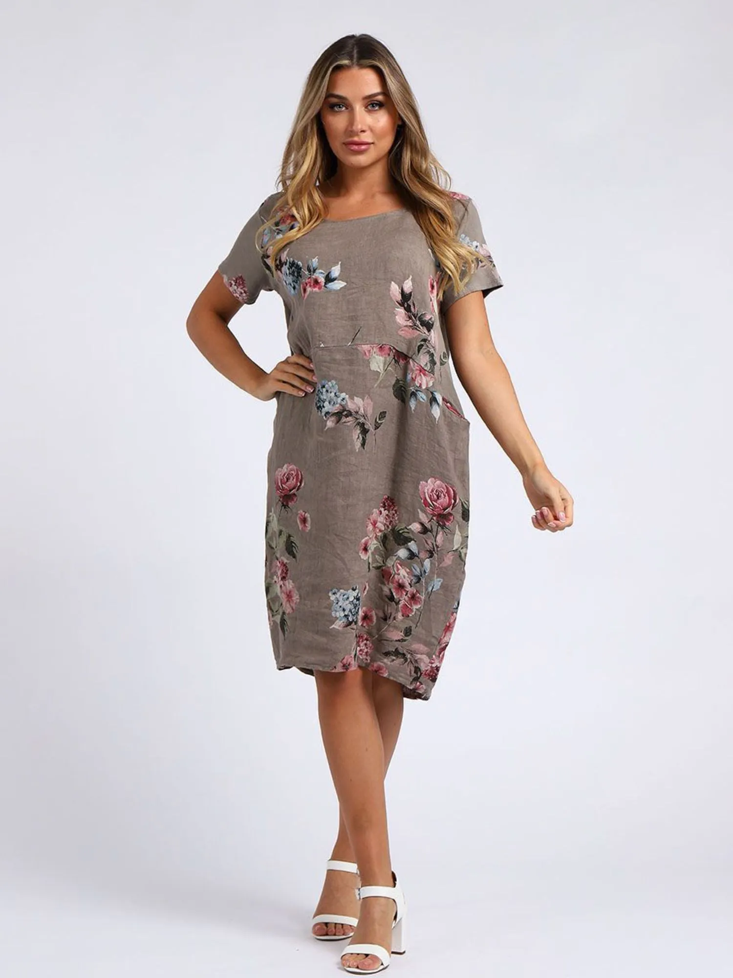 Fleur Linen Dress BOUQUET  MOCHA
