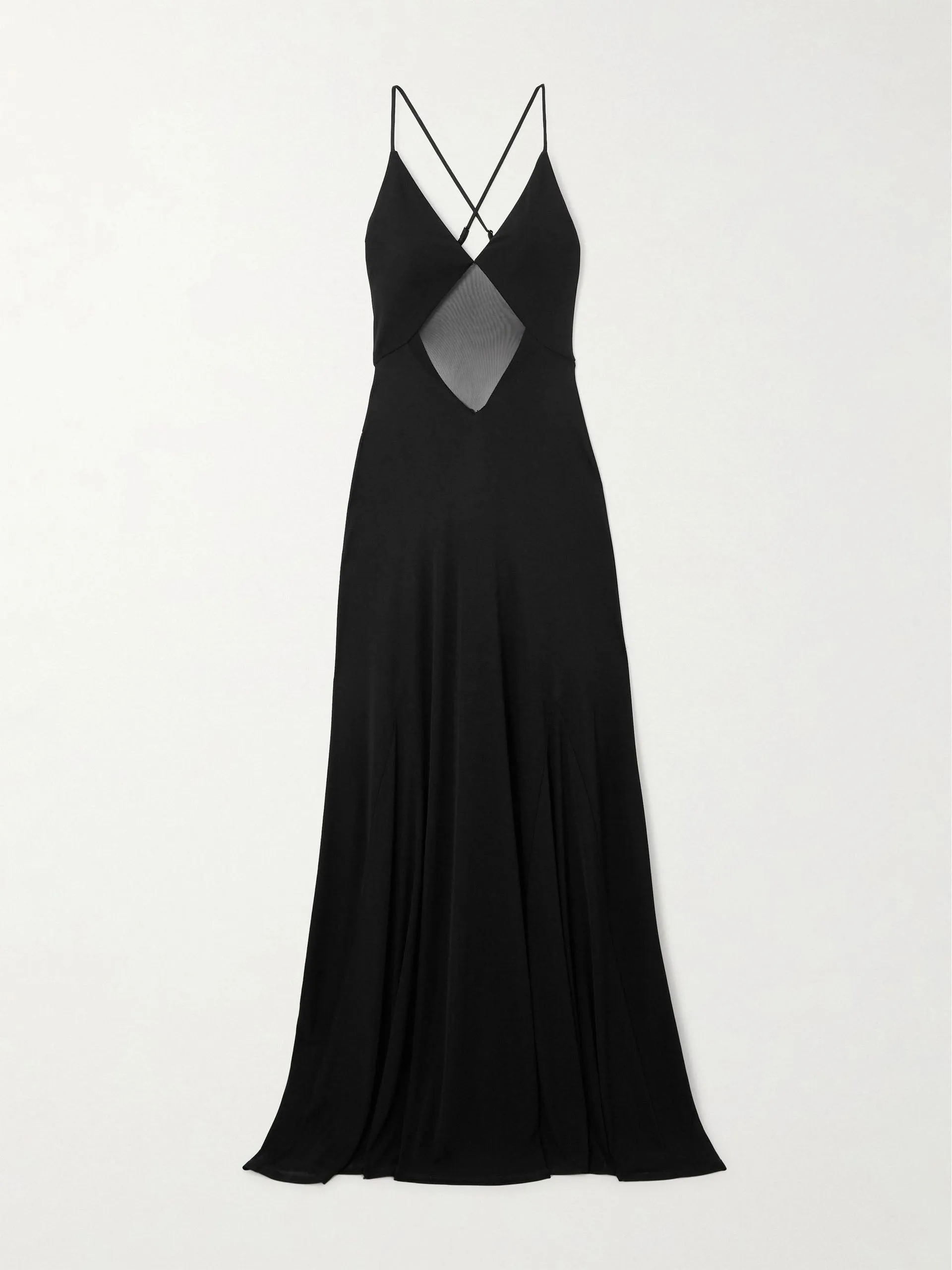 Fleur mesh-trimmed jersey maxi dress