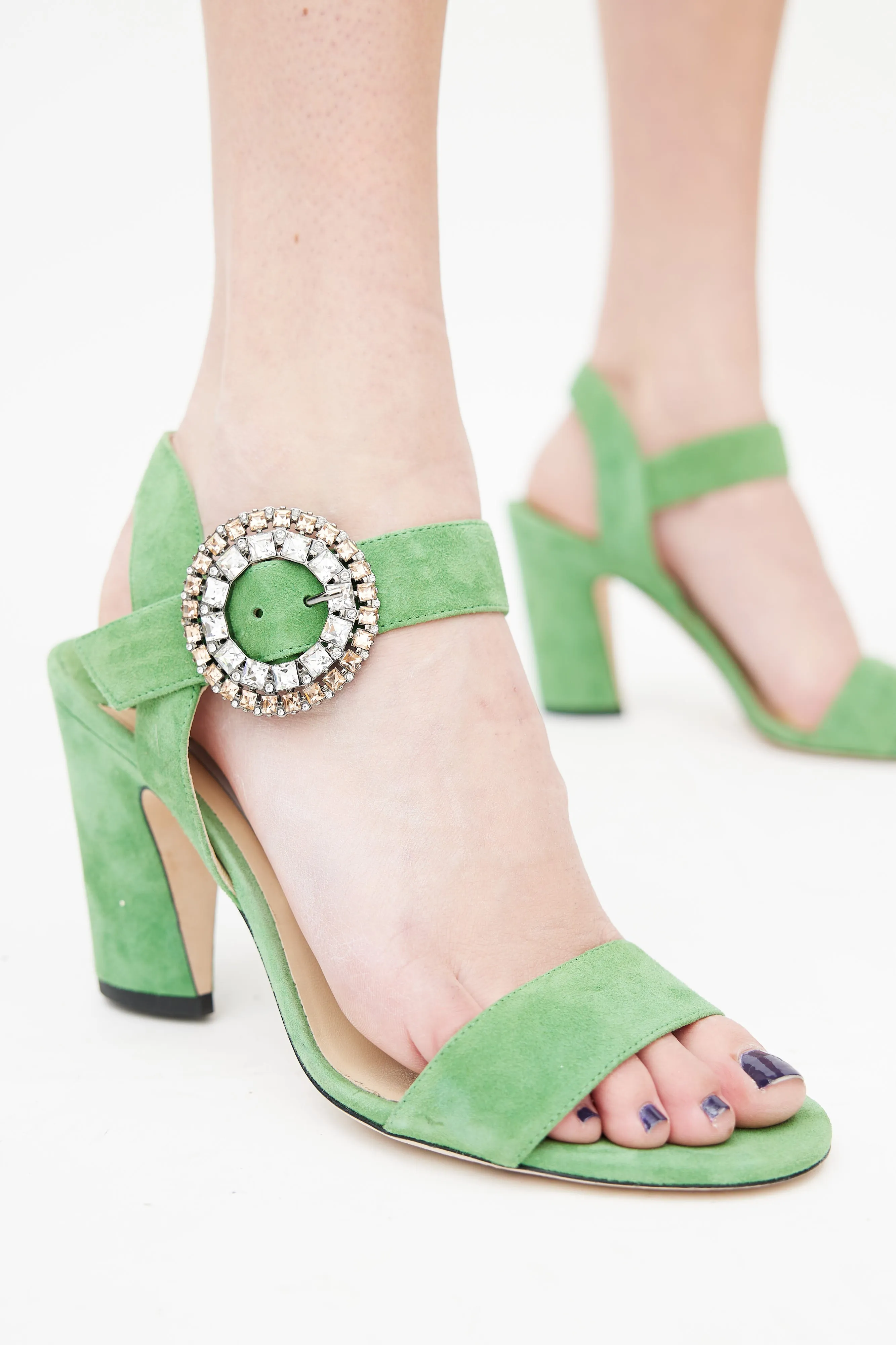 Green Mischa 85 Suede Sandal