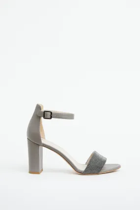 Grey Suede & Silver Embellished Sandal