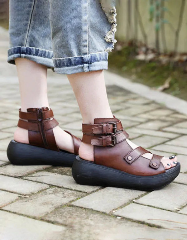 Handmade Women Retro Ankle Strap Sandals