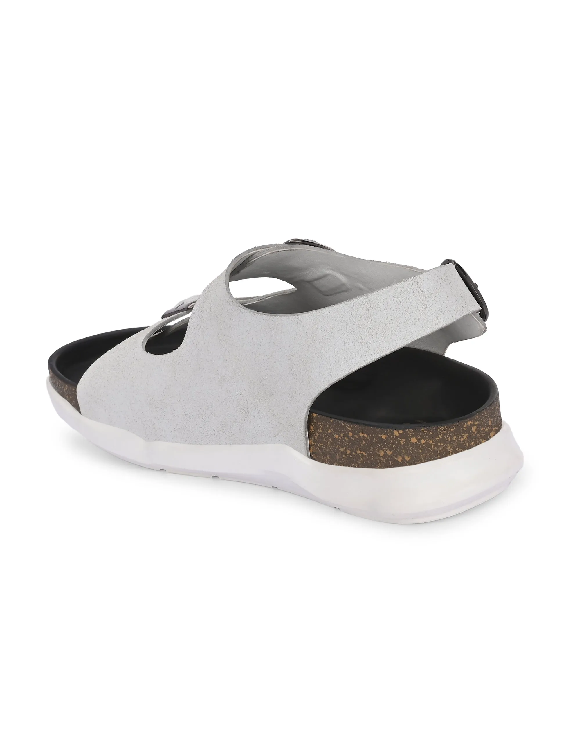 Hitz Men's White Leather Daily Wear Sandals