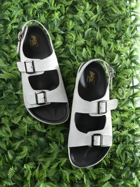 Hitz Men's White Leather Daily Wear Sandals