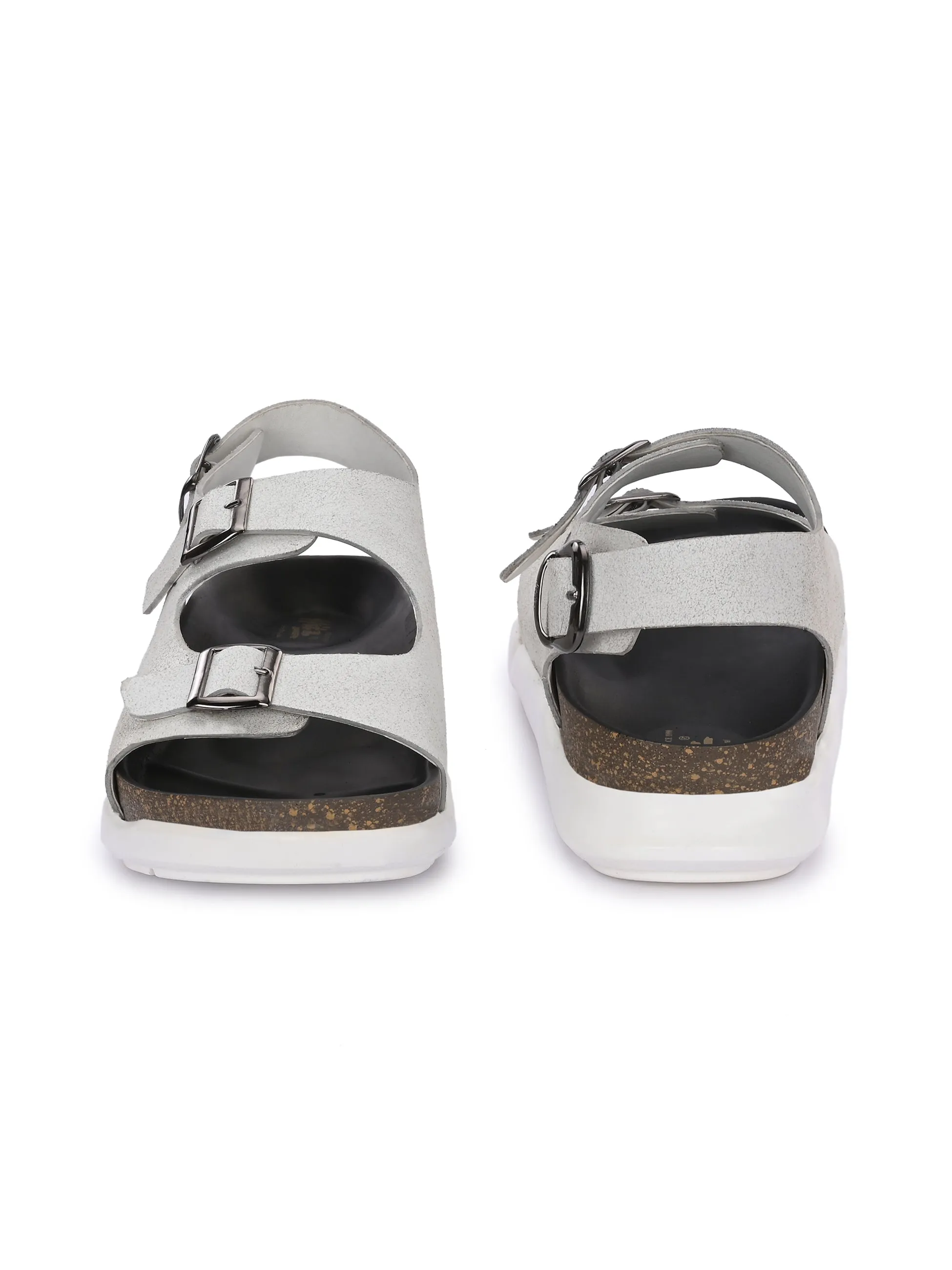 Hitz Men's White Leather Daily Wear Sandals