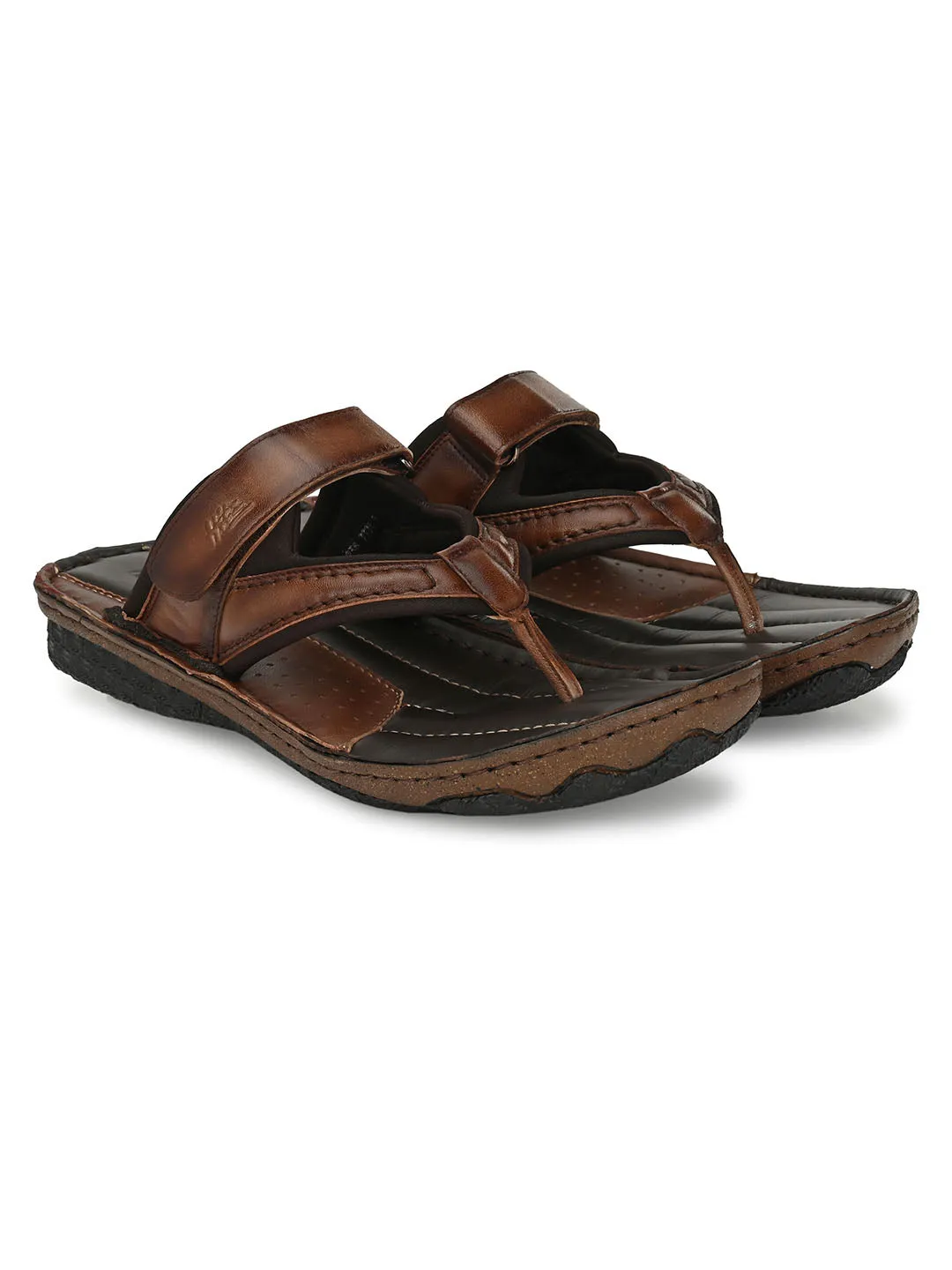 HITZ7325 Men's Brown Leather Daily Wear Open Slipper
