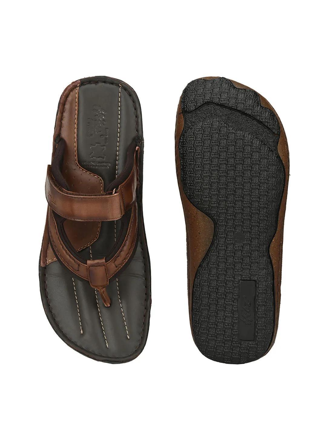 HITZ7325 Men's Brown Leather Daily Wear Open Slipper