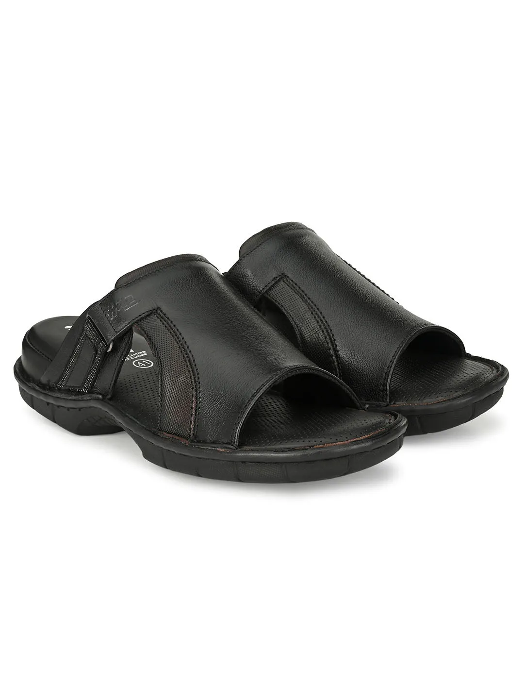 HITZ9241 Men's Black Leather Daily Wear Open Slipper