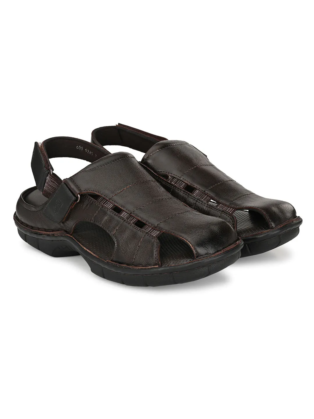 HITZ9245 Men's Brown Leather Daily Wear Velcro Sandals
