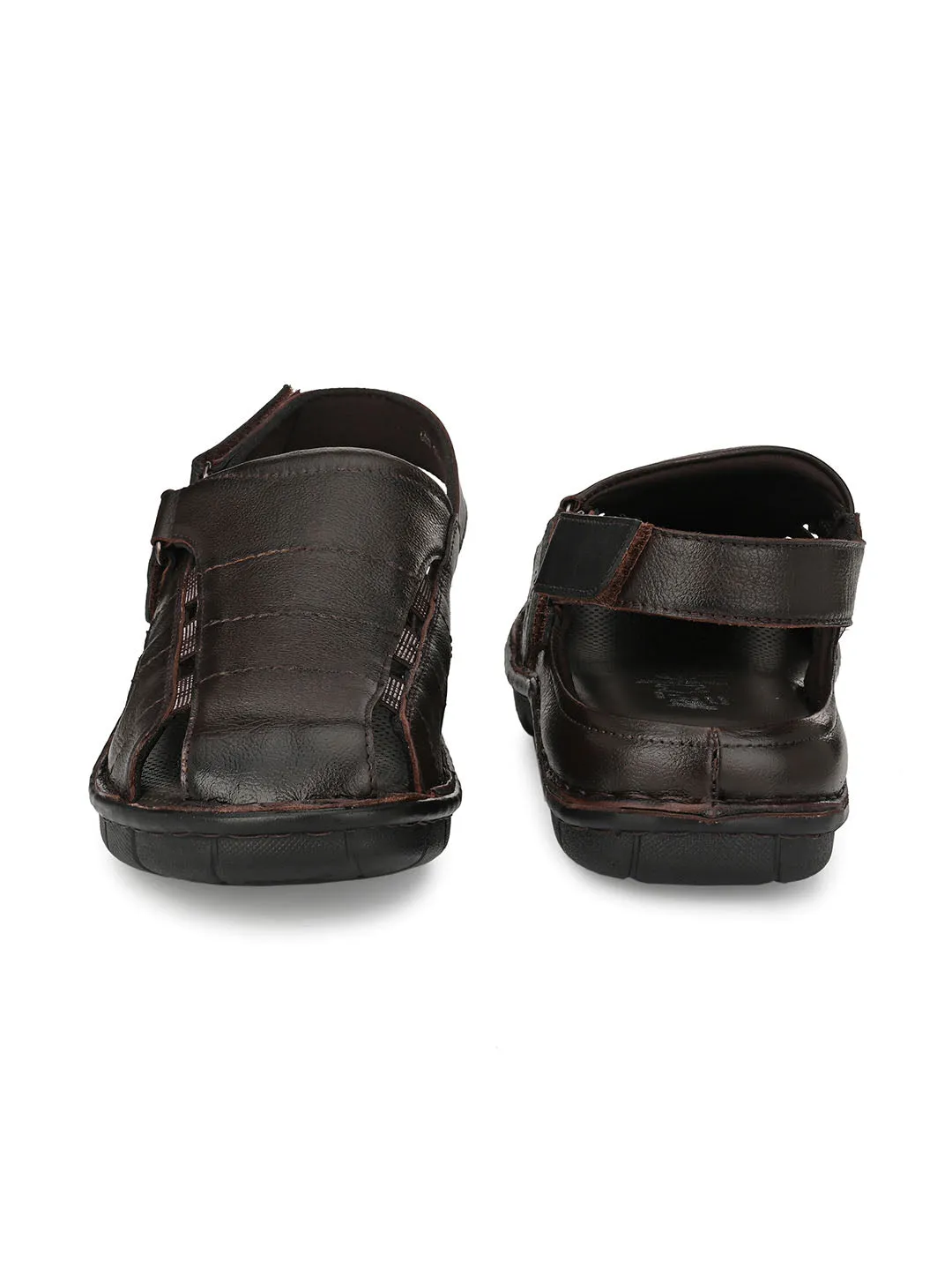 HITZ9245 Men's Brown Leather Daily Wear Velcro Sandals