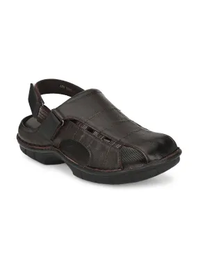 HITZ9245 Men's Brown Leather Daily Wear Velcro Sandals