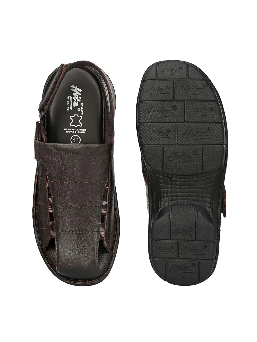HITZ9245 Men's Brown Leather Daily Wear Velcro Sandals