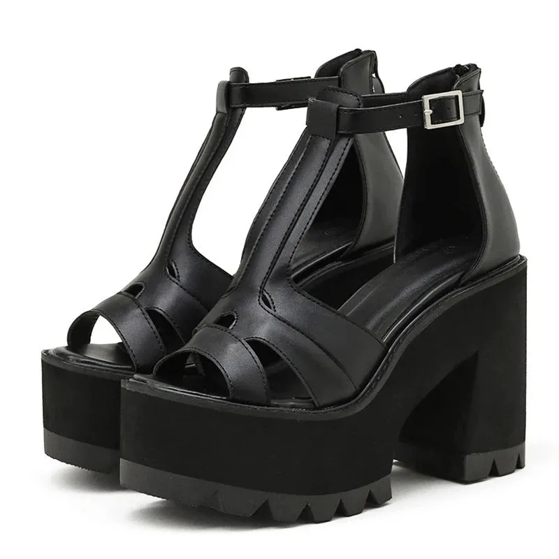 Joskaa 2024 New Black Chunky Platform Sandals