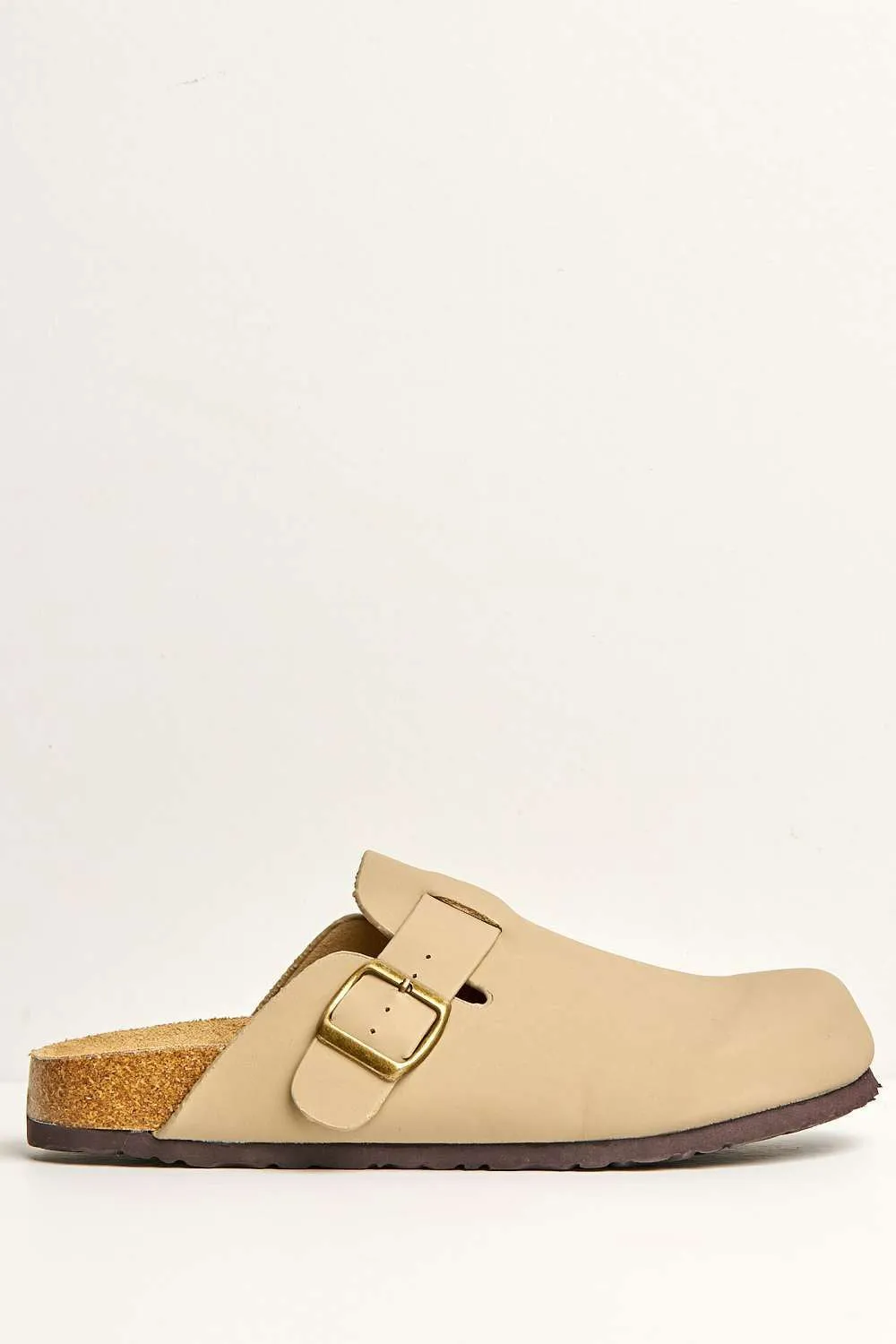 Klara Cork Sole Buckle Detail Clogs in Taupe