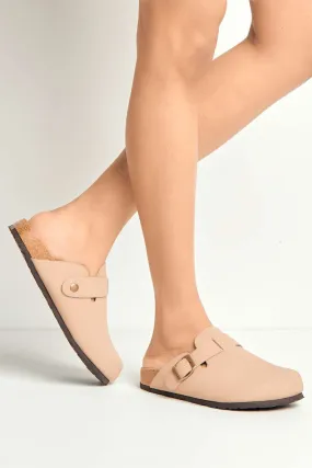 Klara Cork Sole Buckle Detail Clogs in Taupe