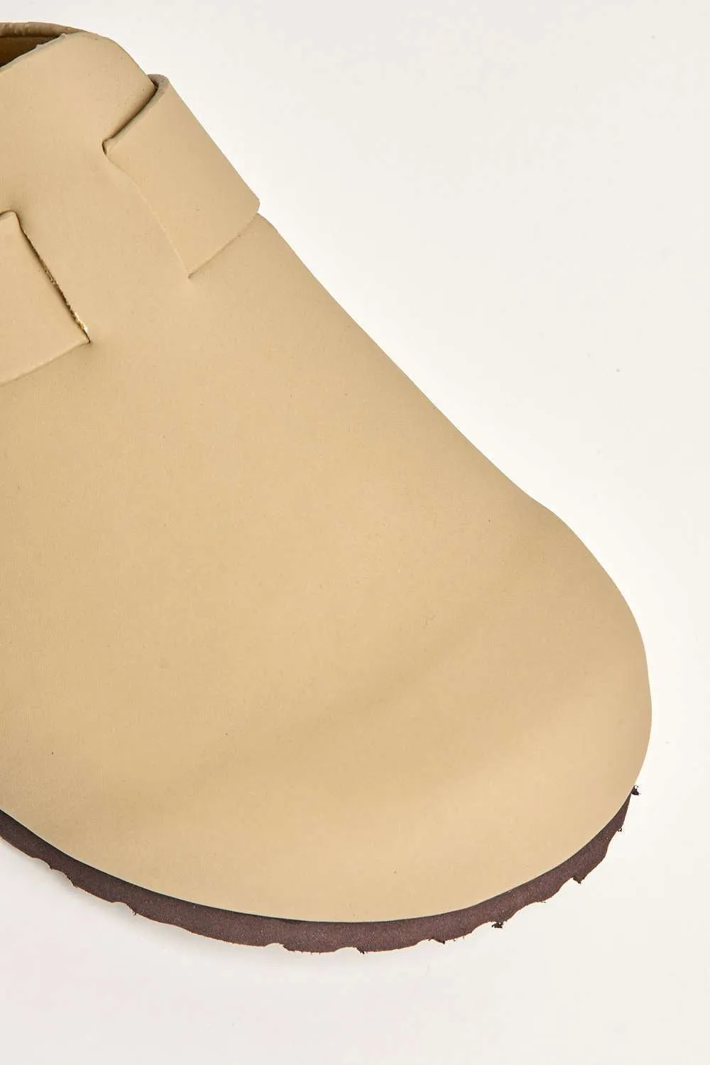 Klara Cork Sole Buckle Detail Clogs in Taupe
