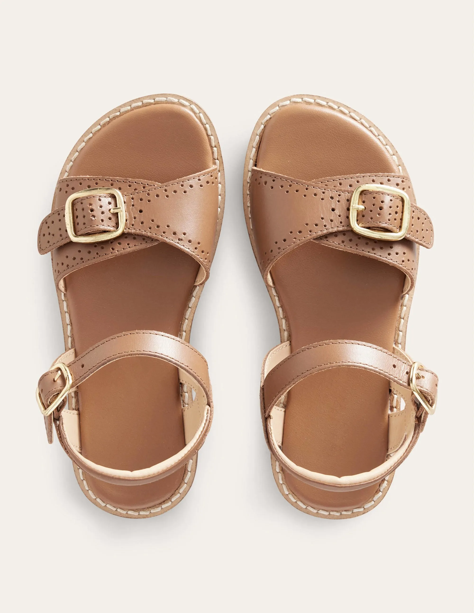 Leather Buckle Sandals-Tan