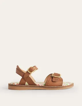 Leather Buckle Sandals-Tan