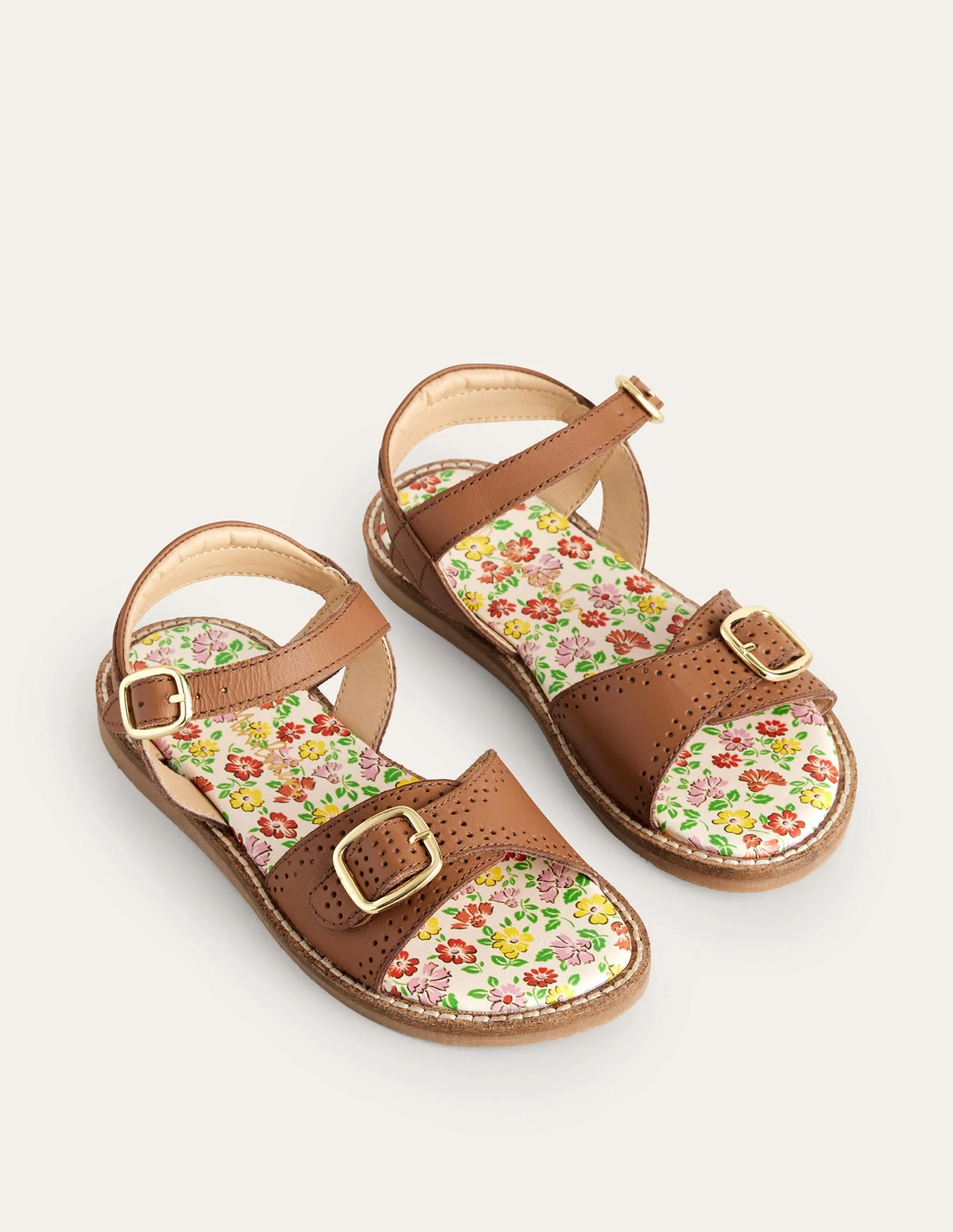 Leather Buckle Sandals-Tan