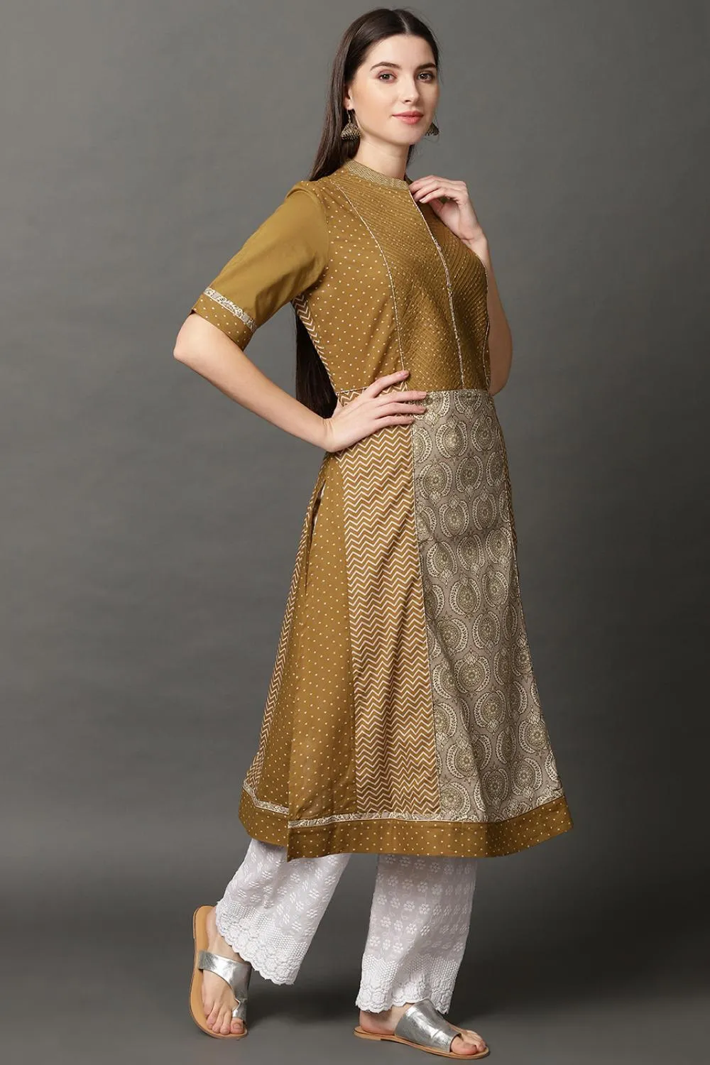 Mehndi Green Long Printed Kurta