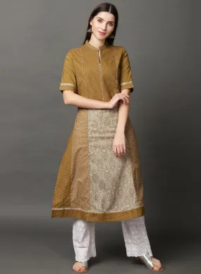 Mehndi Green Long Printed Kurta