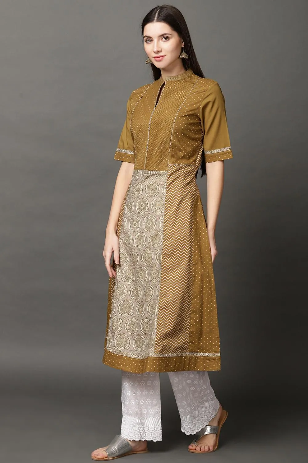 Mehndi Green Long Printed Kurta