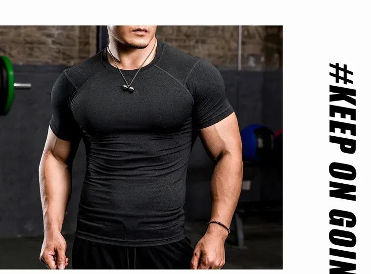 Men Tight Bodybuilding Sport T-shirt Quick Dry Running