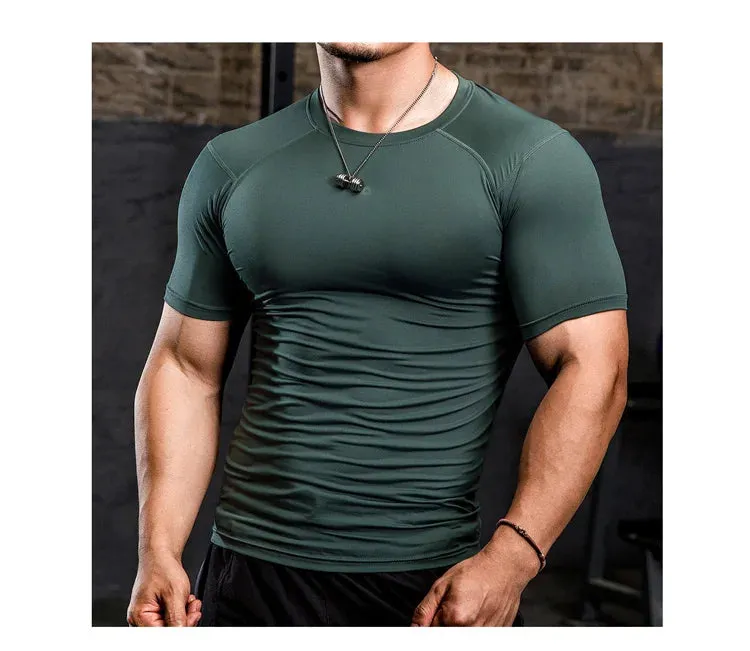 Men Tight Bodybuilding Sport T-shirt Quick Dry Running