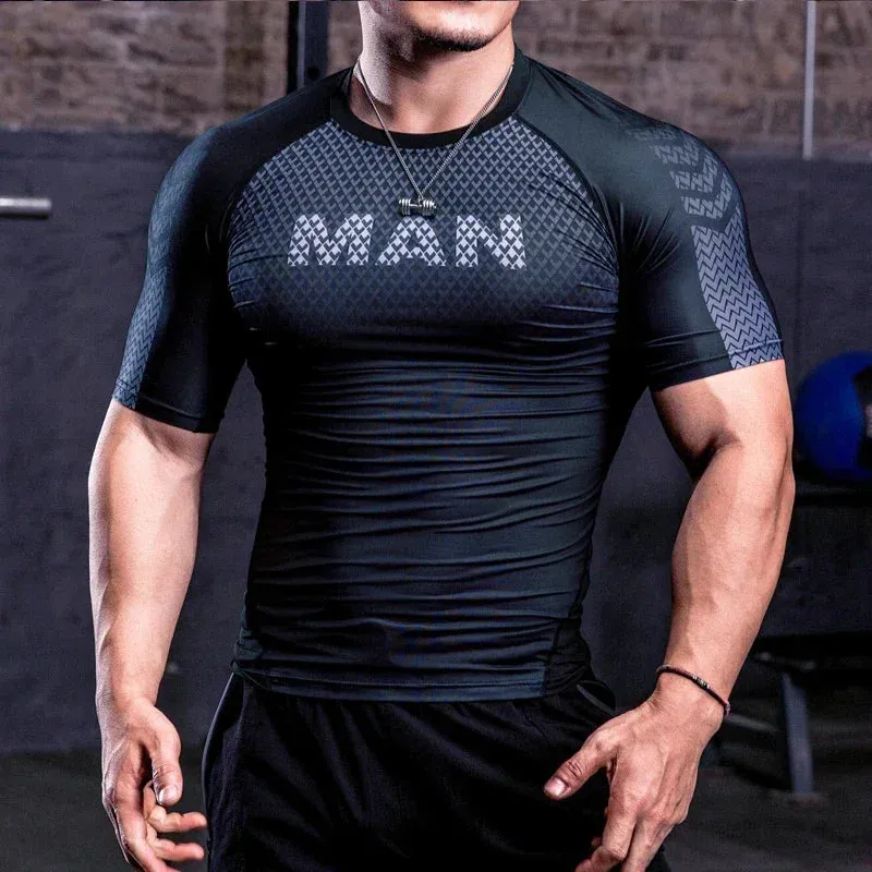 Men Tight Bodybuilding Sport T-shirt Quick Dry Running