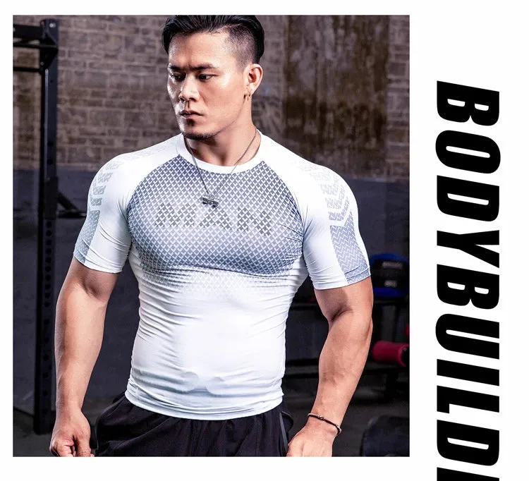 Men Tight Bodybuilding Sport T-shirt Quick Dry Running