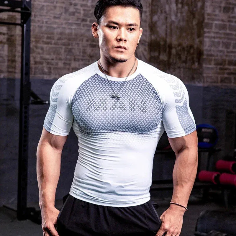 Men Tight Bodybuilding Sport T-shirt Quick Dry Running