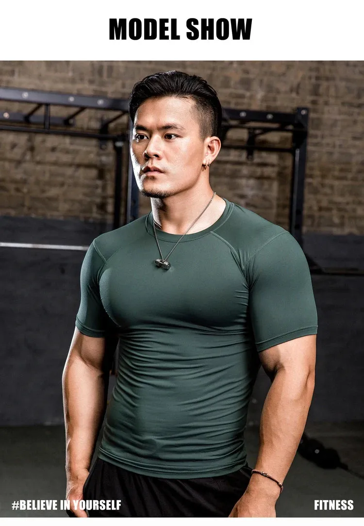Men Tight Bodybuilding Sport T-shirt Quick Dry Running