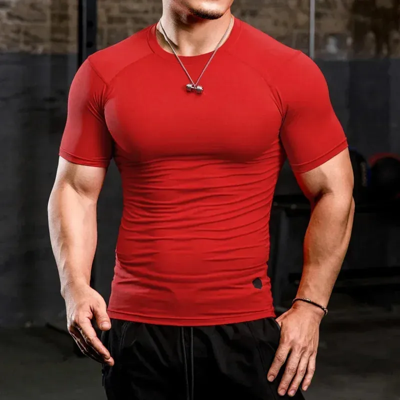 Men Tight Bodybuilding Sport T-shirt Quick Dry Running