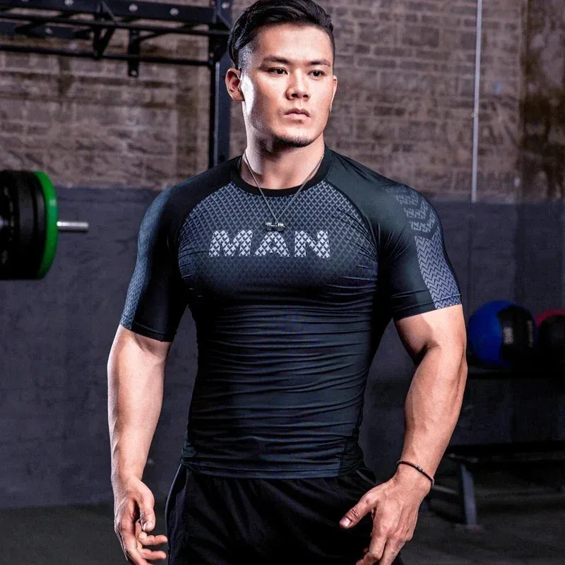 Men Tight Bodybuilding Sport T-shirt Quick Dry Running
