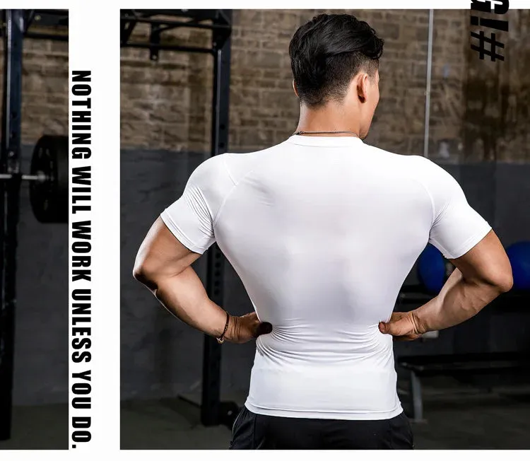 Men Tight Bodybuilding Sport T-shirt Quick Dry Running